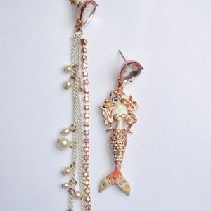 Betsey Johnson Mermaid Peach Rose Gold Long Earrings